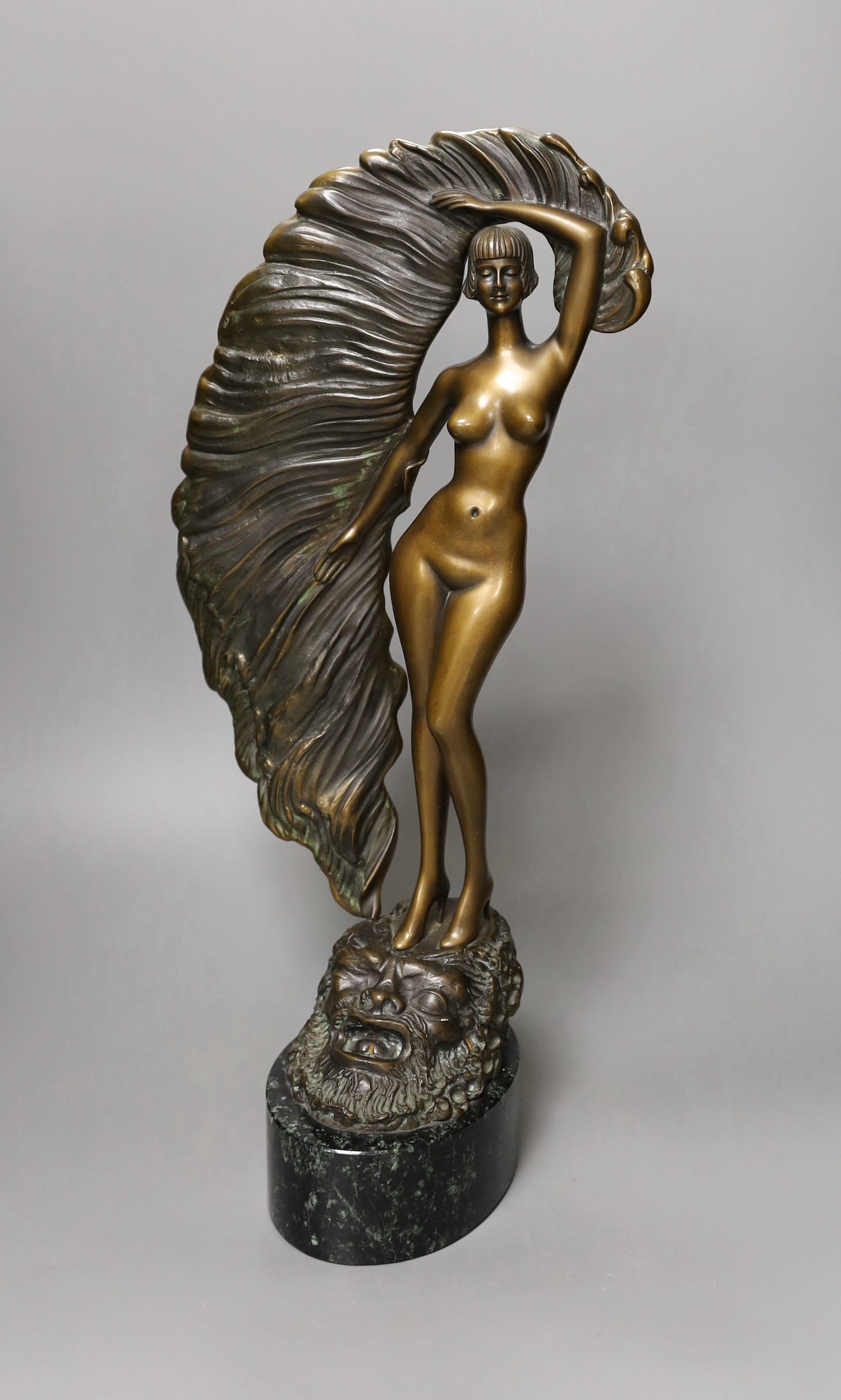 An Erte limited edition bronze dancer on marble plinth, 43cm tall